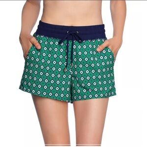 Kohl's Women's Swim Shorts - Navy and Green Pattern